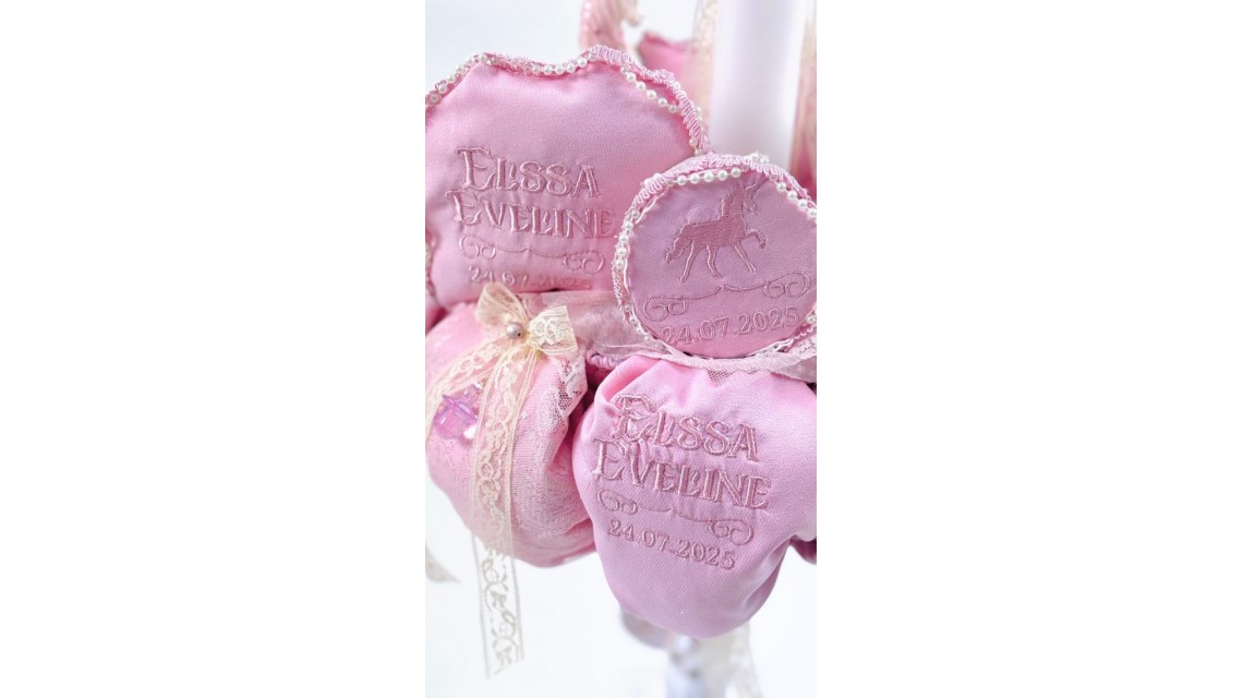 Lumanare de botez cu unicorni brodata cu migala Dusty Unicorns 10